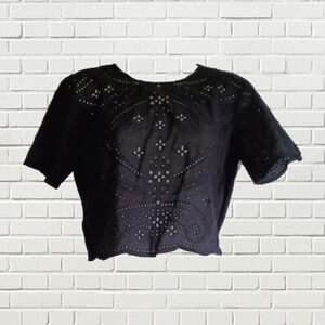 Black Floral Eyelet Crop Top by Michael Kors